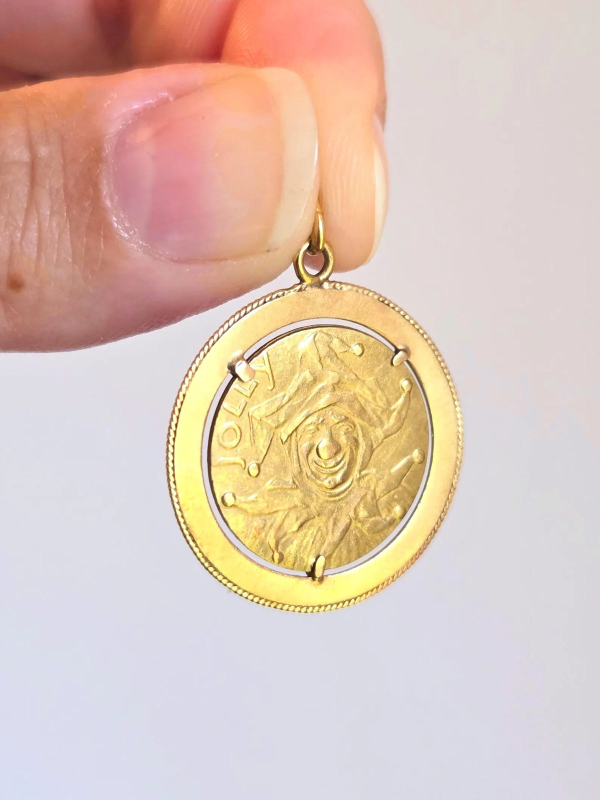 Vintage 18K Gold JOLLY Jester Joker Medallion Pendant