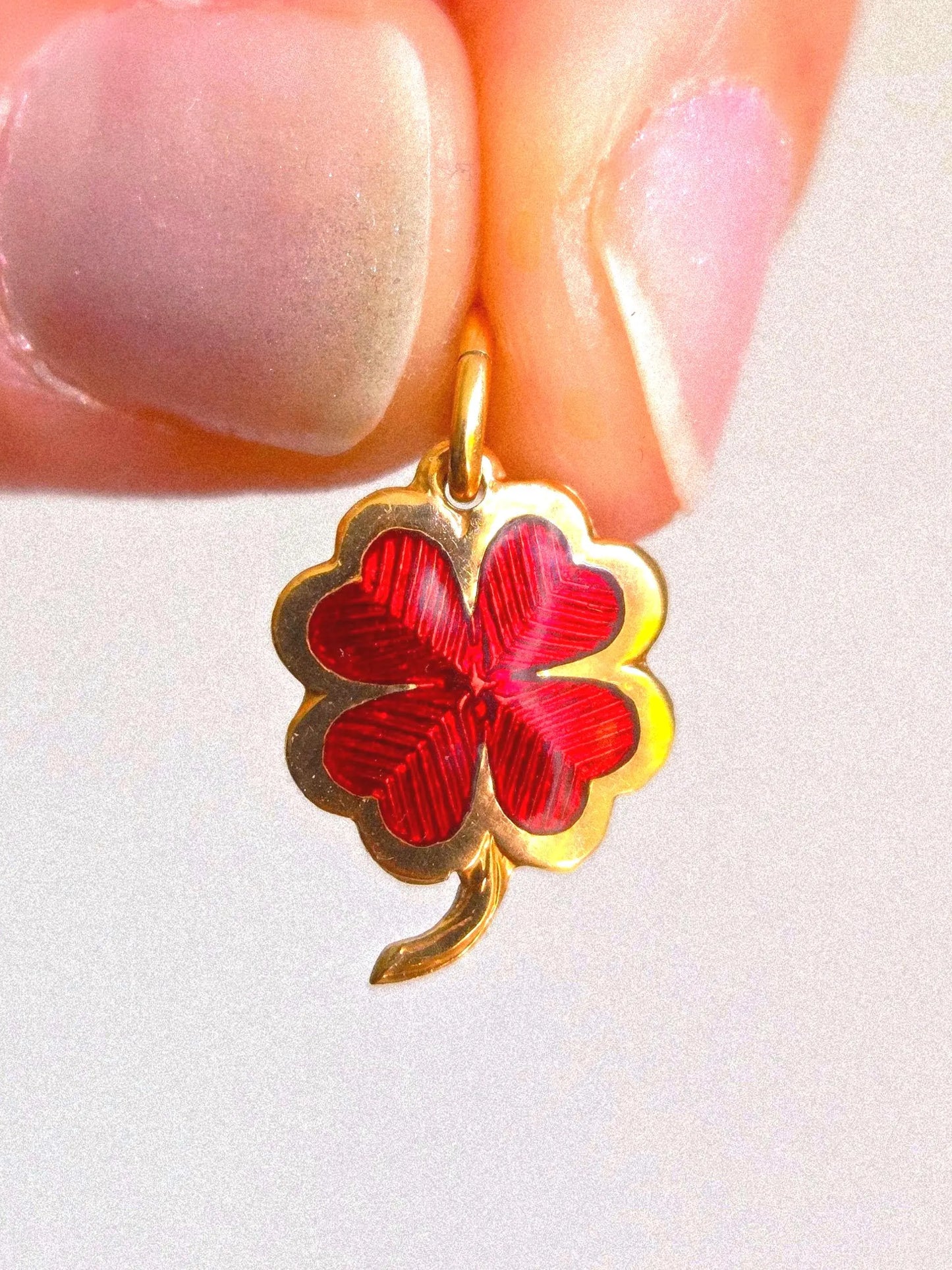 Vintage 14k Gold Red Four Leaf Clover Pendant Charm