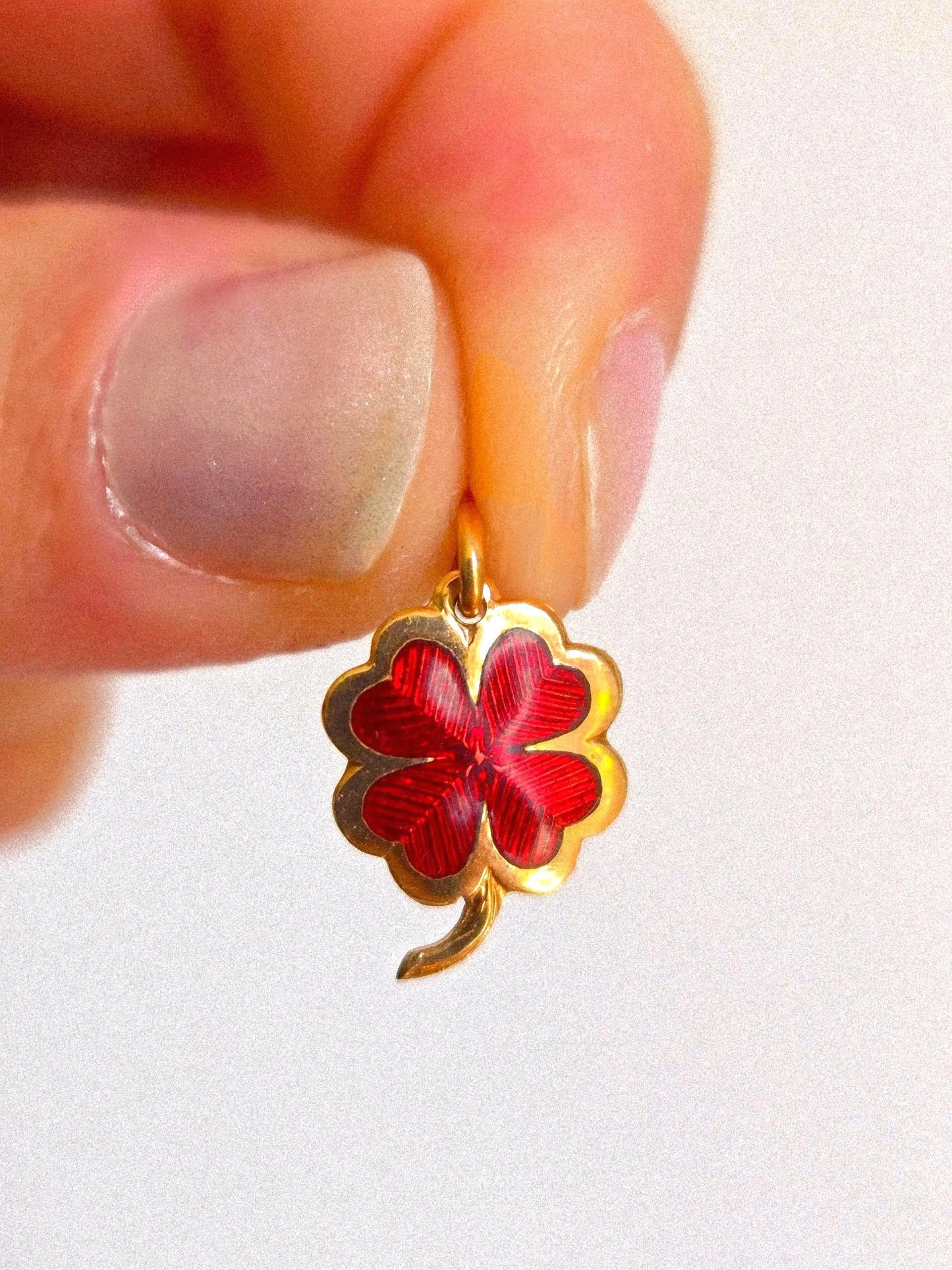 Vintage 14k Gold Red Four Leaf Clover Pendant Charm