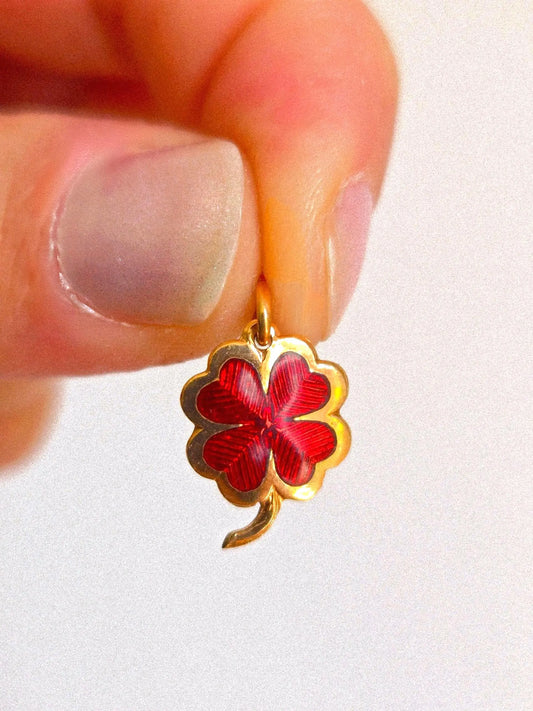 Vintage 14k Gold Red Four Leaf Clover Pendant Charm