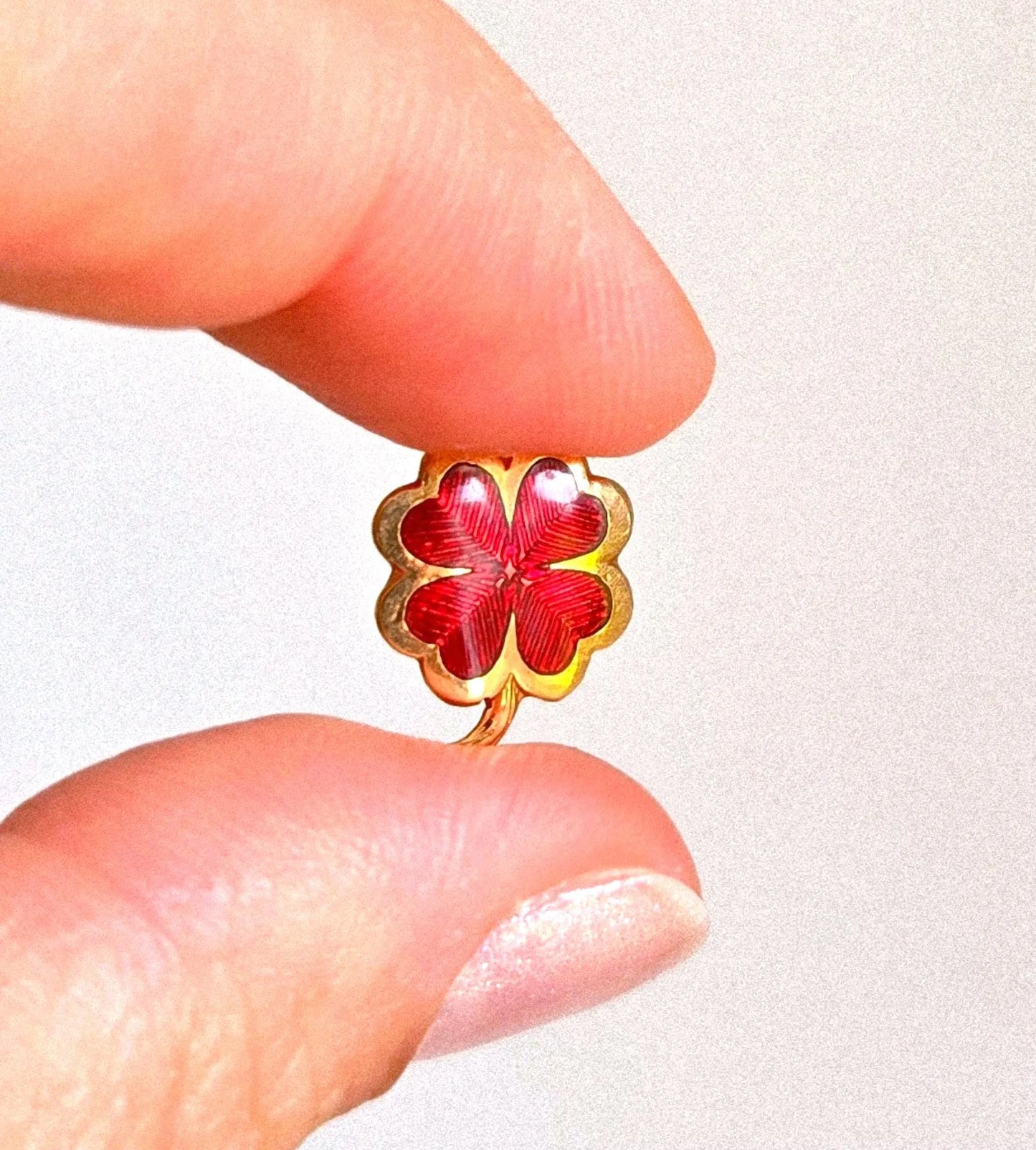 Vintage 14k Gold Red Four Leaf Clover Pendant Charm