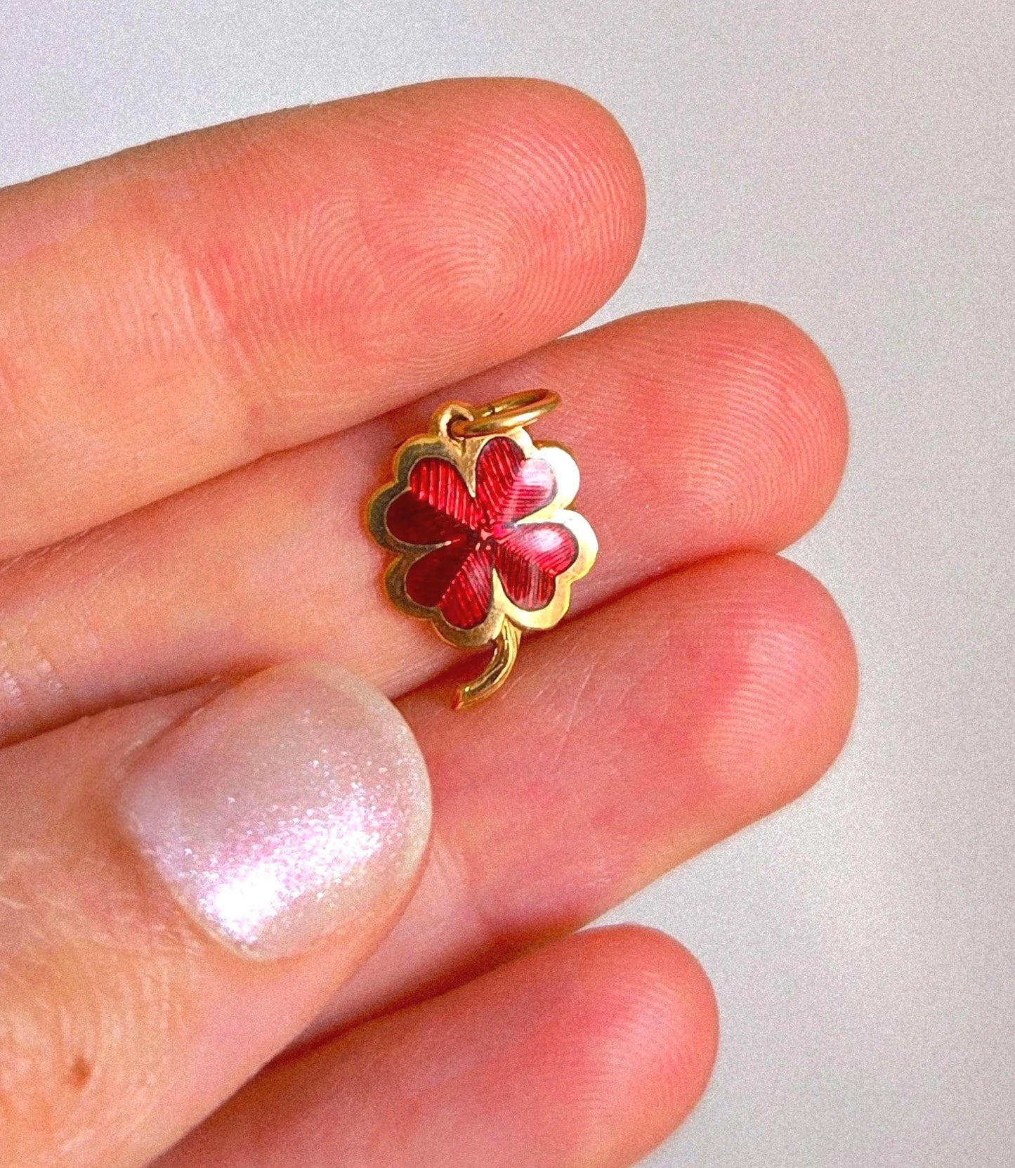 Vintage 14k Gold Red Four Leaf Clover Pendant Charm