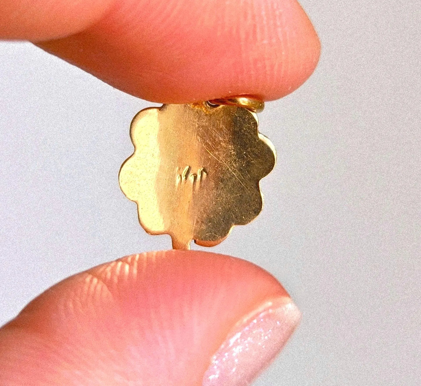 Vintage 14k Gold Red Four Leaf Clover Pendant Charm