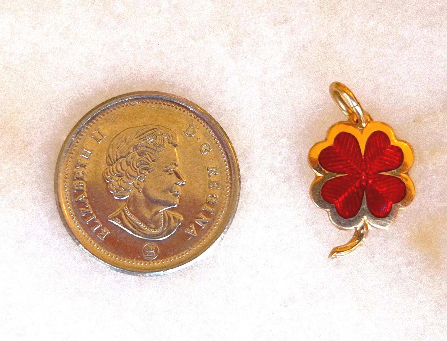 Vintage 14k Gold Red Four Leaf Clover Pendant Charm
