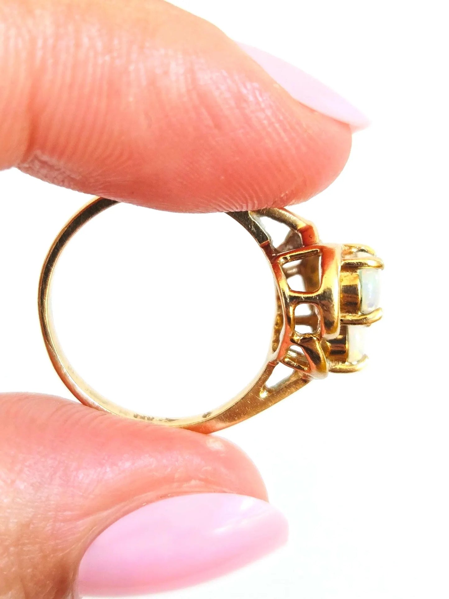 Vintage 14k Gold Opal & Diamond Ring - Size 5.25