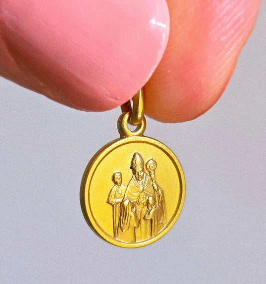 Vintage 10k Gold Pope Medallion Pendant Charm - Baptismal, Religious, Italian Hallmarks
