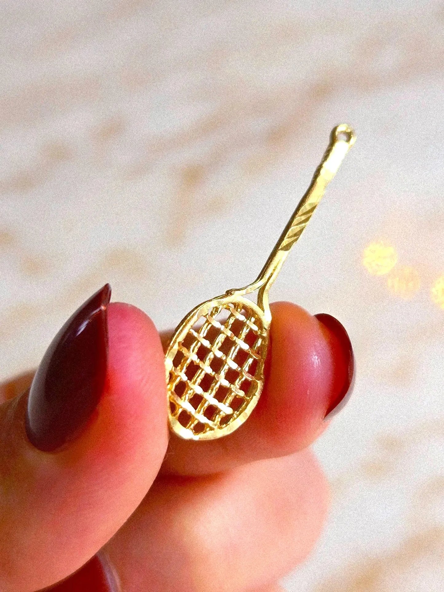 Vintage 10k Gold Tennis Racket Pendant Charm - Sports