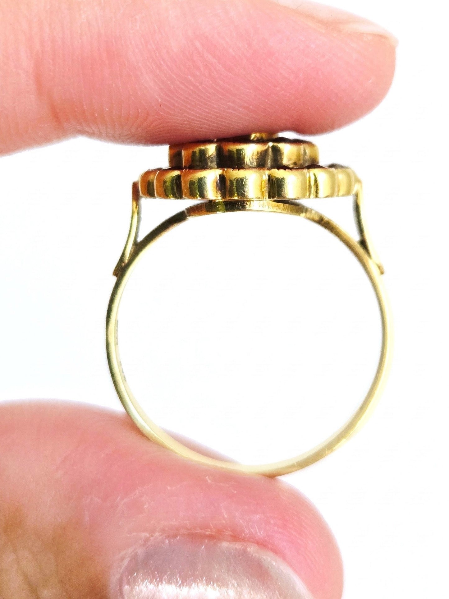 Antique 14K Gold Garnet Cluster Ring, 1920s Art Deco Era - Size 8, January Birthstone