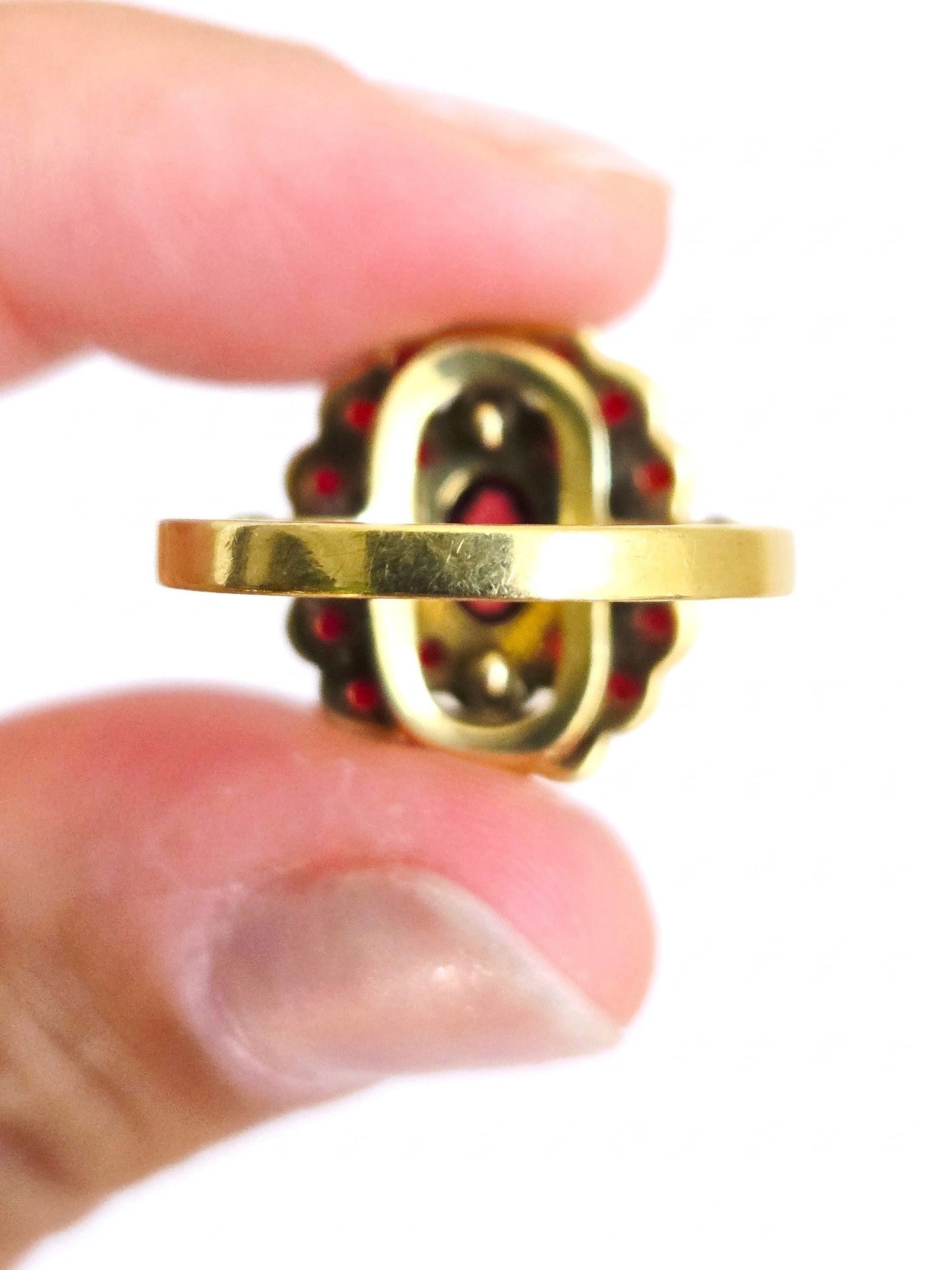 Antique 14K Gold Garnet Cluster Ring, 1920s Art Deco Era - Size 8, January Birthstone