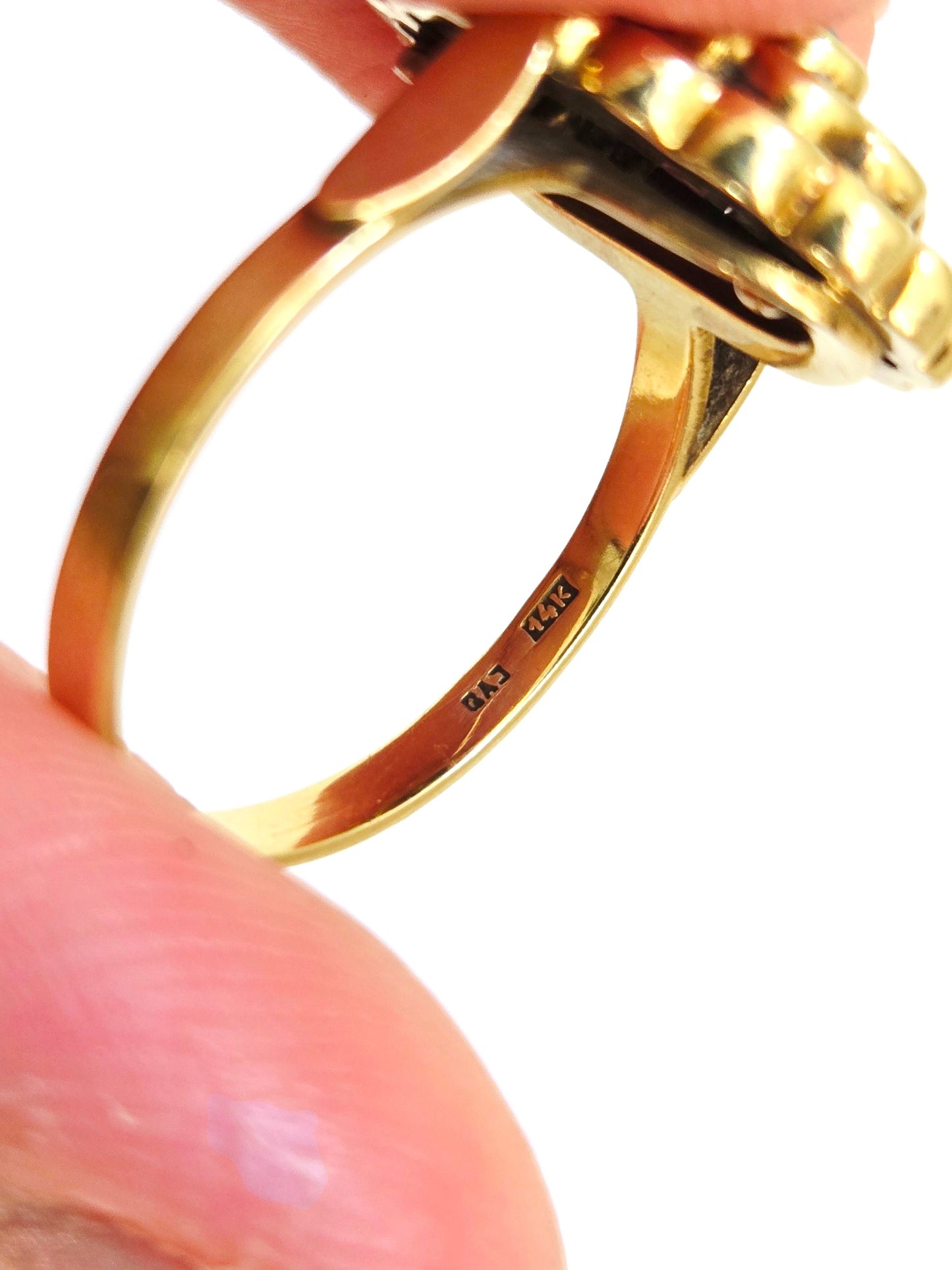 Antique 14K Gold Garnet Cluster Ring, 1920s Art Deco Era - Size 8, January Birthstone
