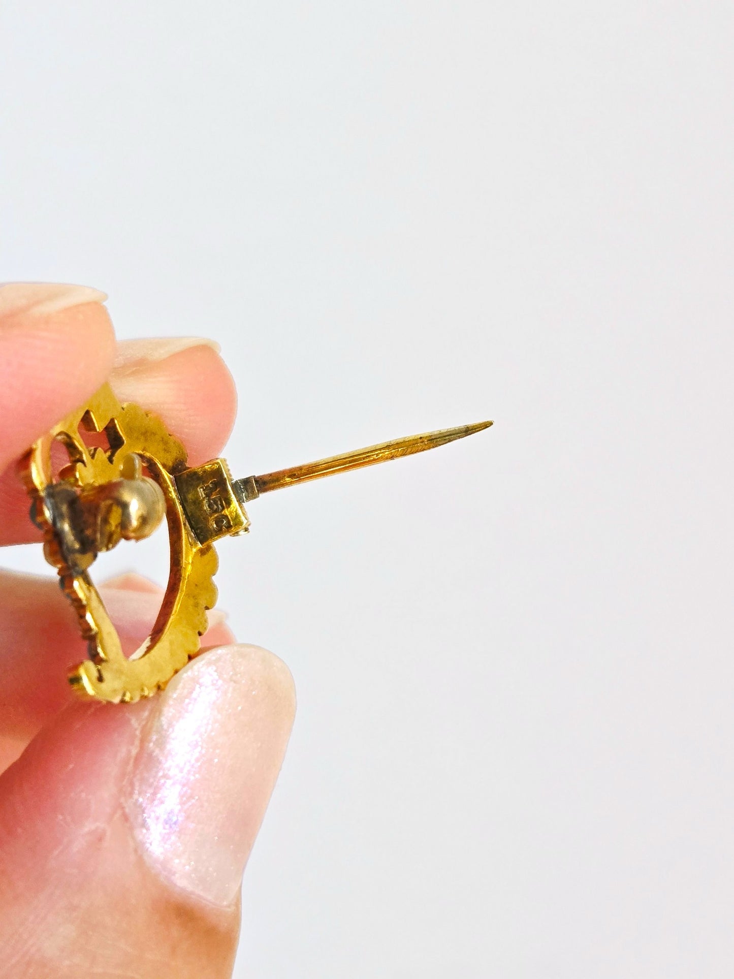 Antique 15ct Gold British Victorian Era Heart Brooch Turquoise Cabachon Seed Pearl Pin