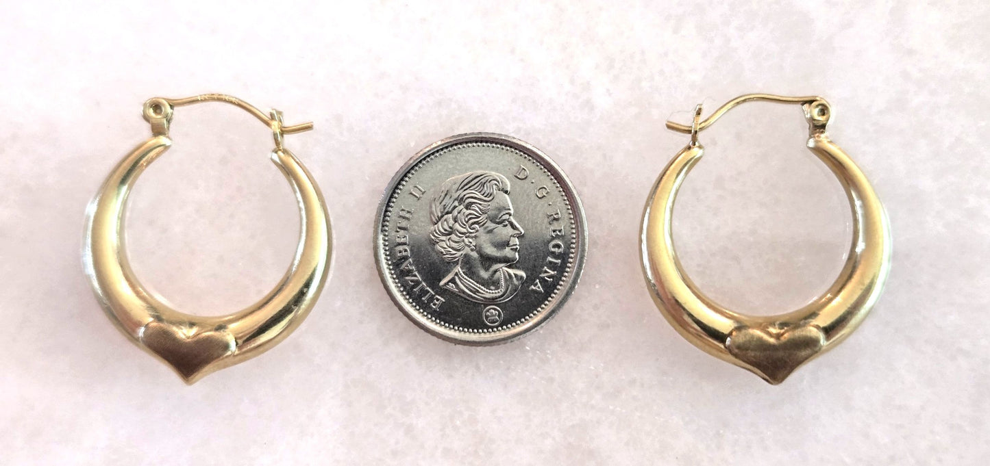 Vintage 10k Gold Hoop Earrings with Heart Detail