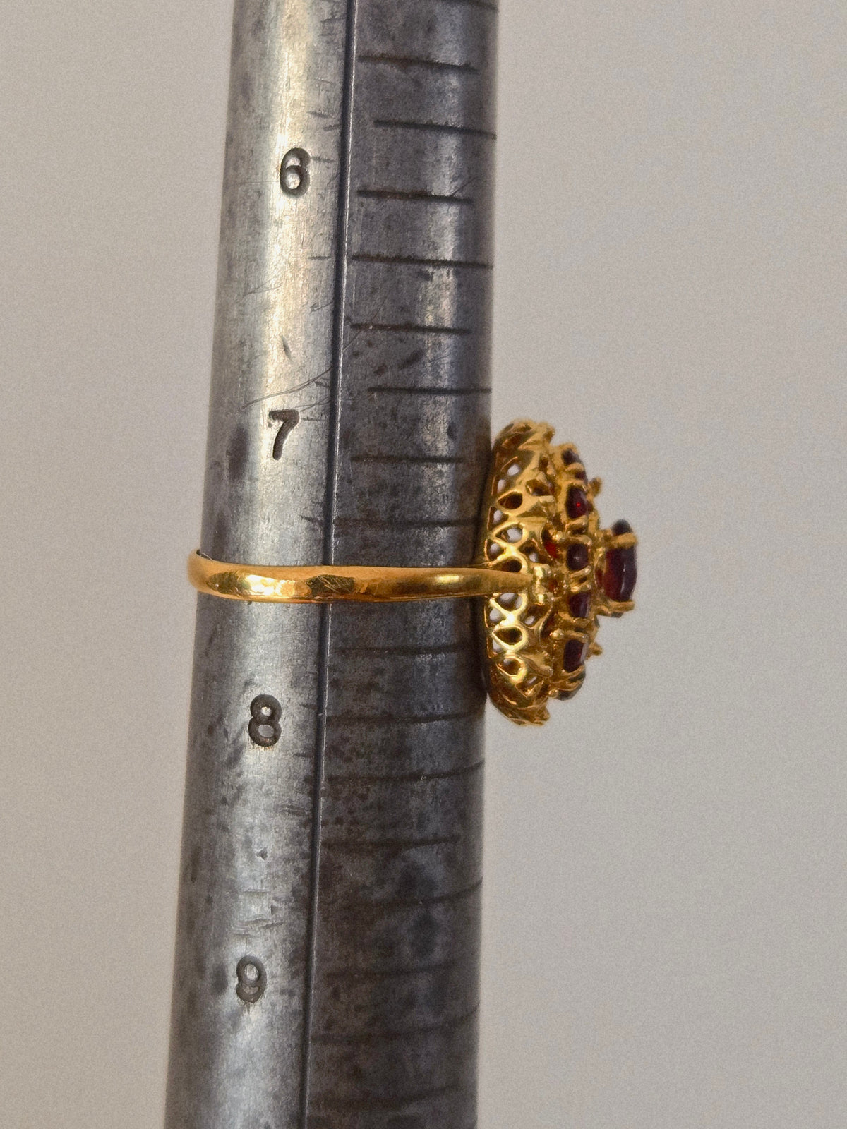 Vintage 18K 750 Gold Granat Filigran Ring - Größe 7.5, italienische Punzen
