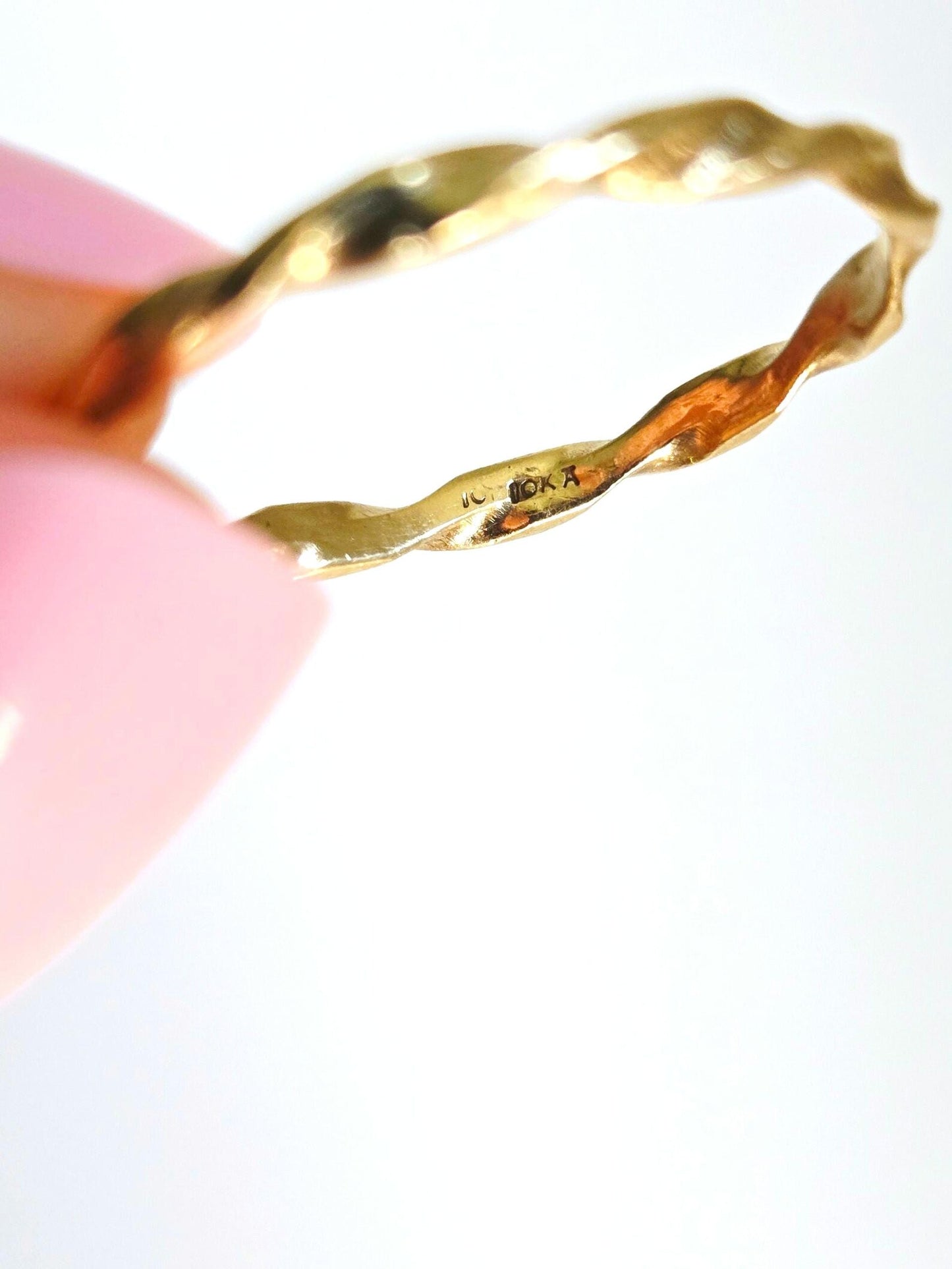Vintage 10K Gold Twisted Rope Band Ring - Stackable Dainty Ring, Size 7