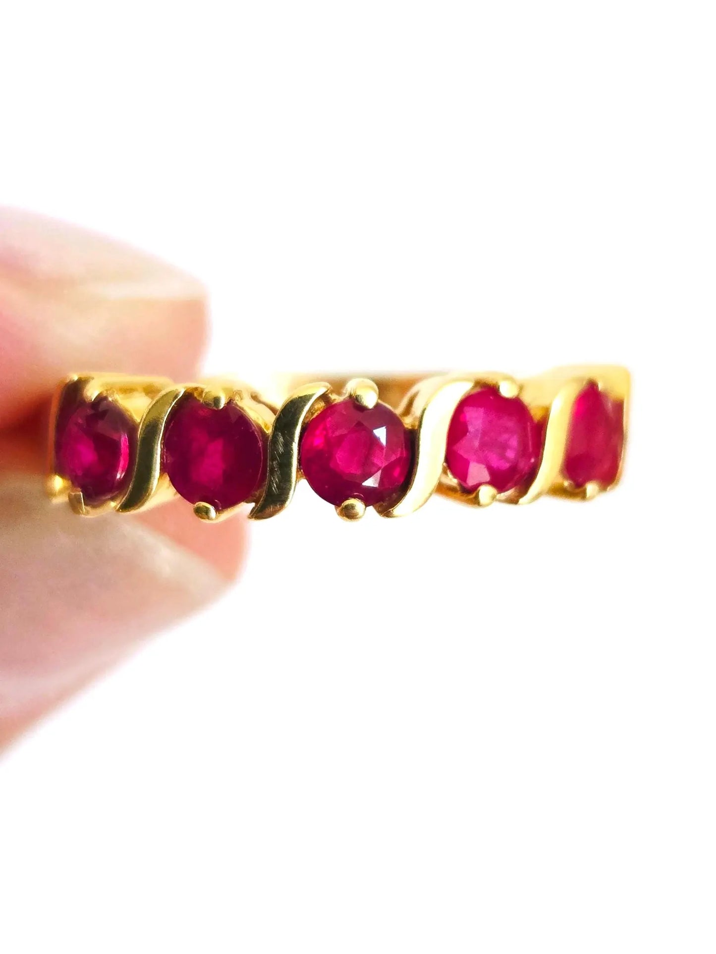 Vintage 14K Gold Ruby Band Ring - Size 7.5, July Birthstone