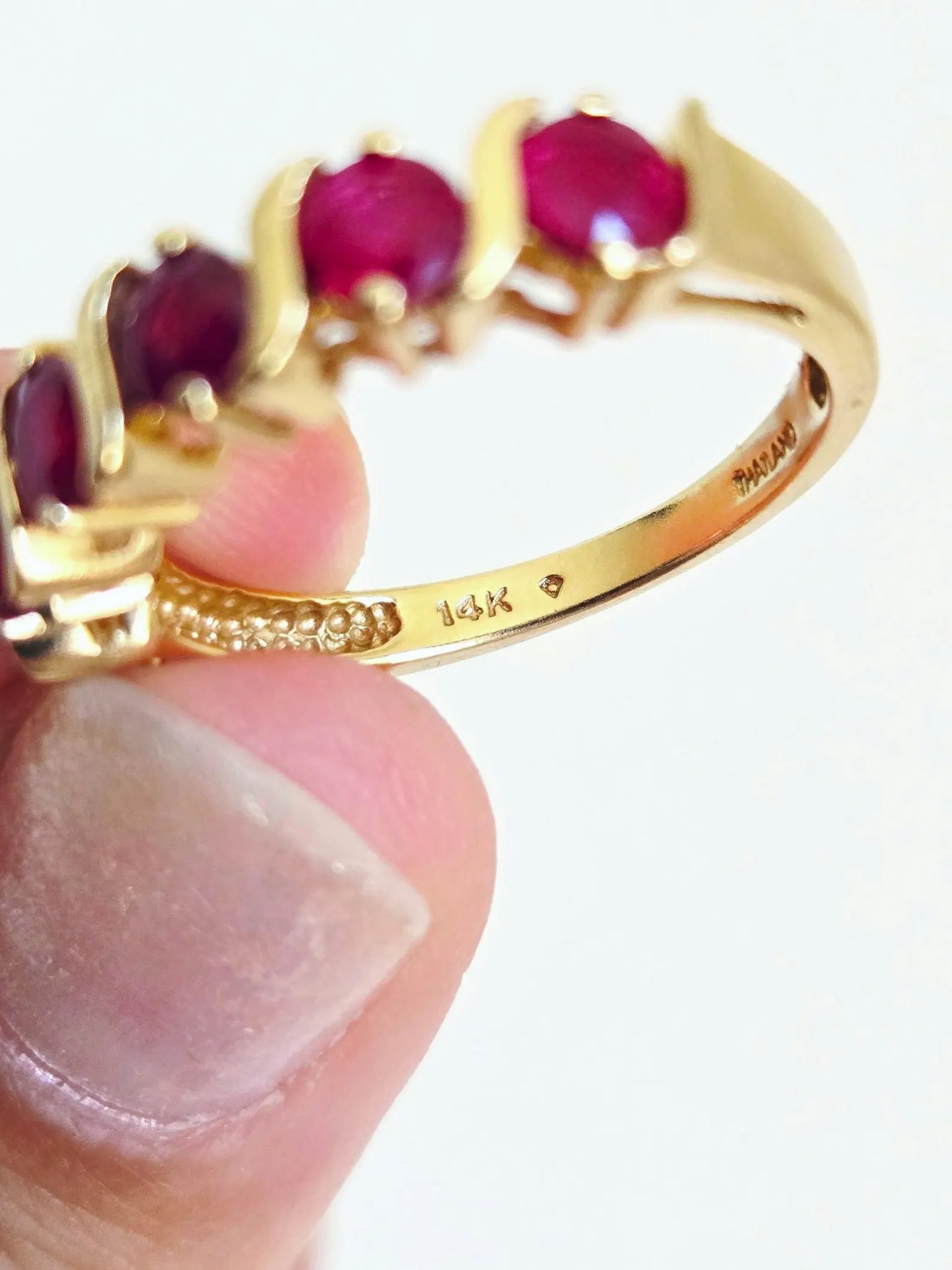Vintage 14K Gold Ruby Band Ring - Size 7.5, July Birthstone