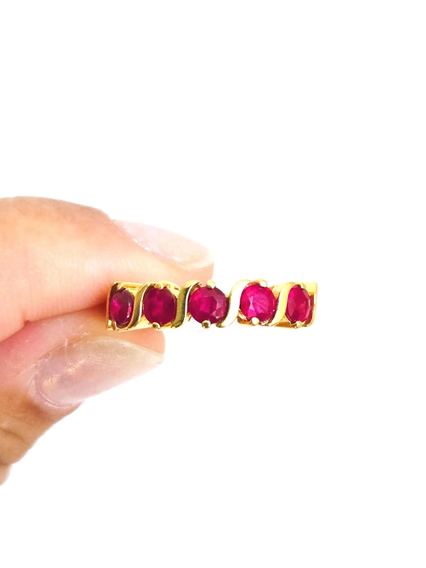 Vintage 14K Gold Ruby Band Ring - Size 7.5, July Birthstone