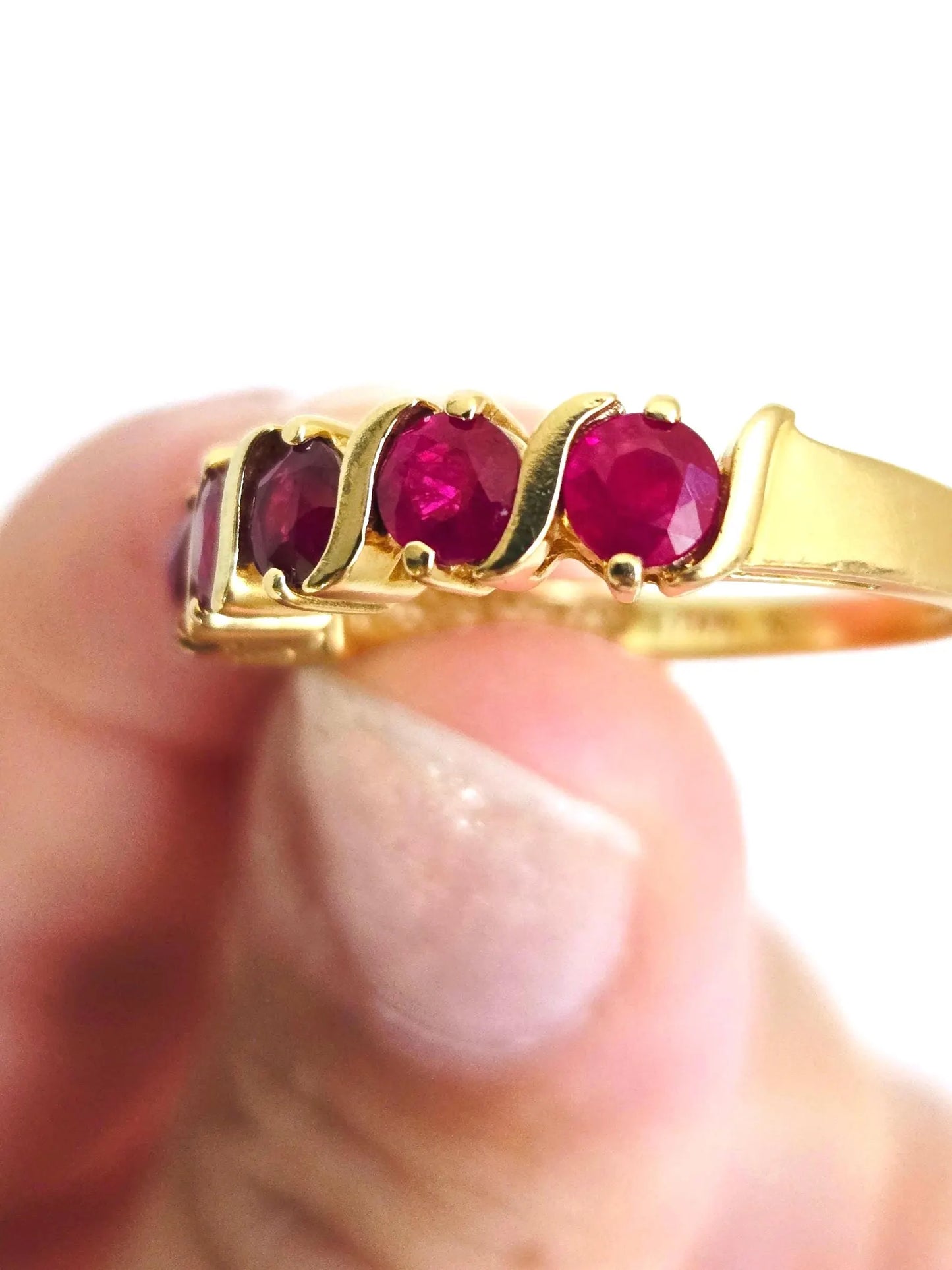 Vintage 14K Gold Ruby Band Ring - Size 7.5, July Birthstone