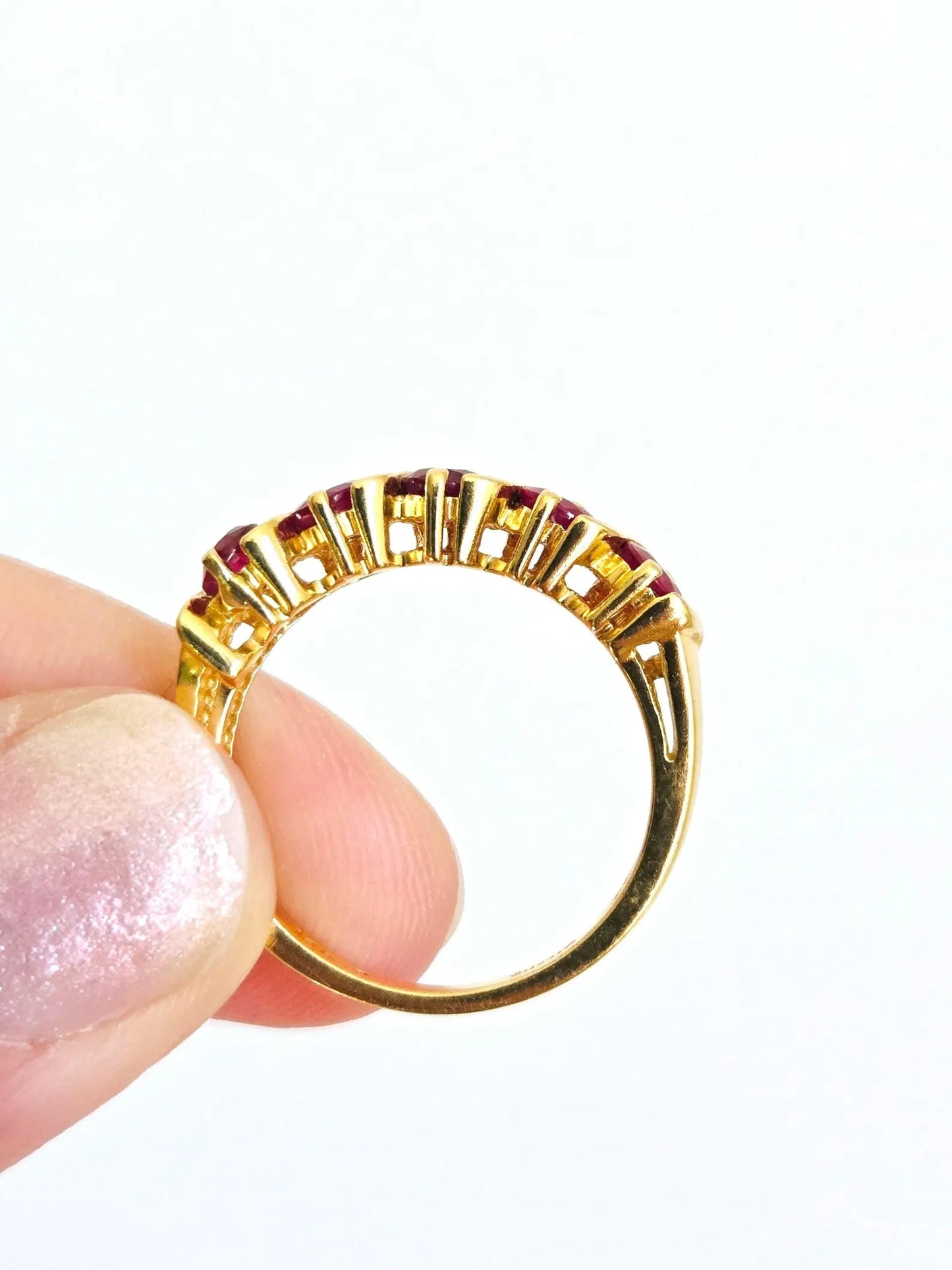 Vintage 14K Gold Ruby Band Ring - Size 7.5, July Birthstone