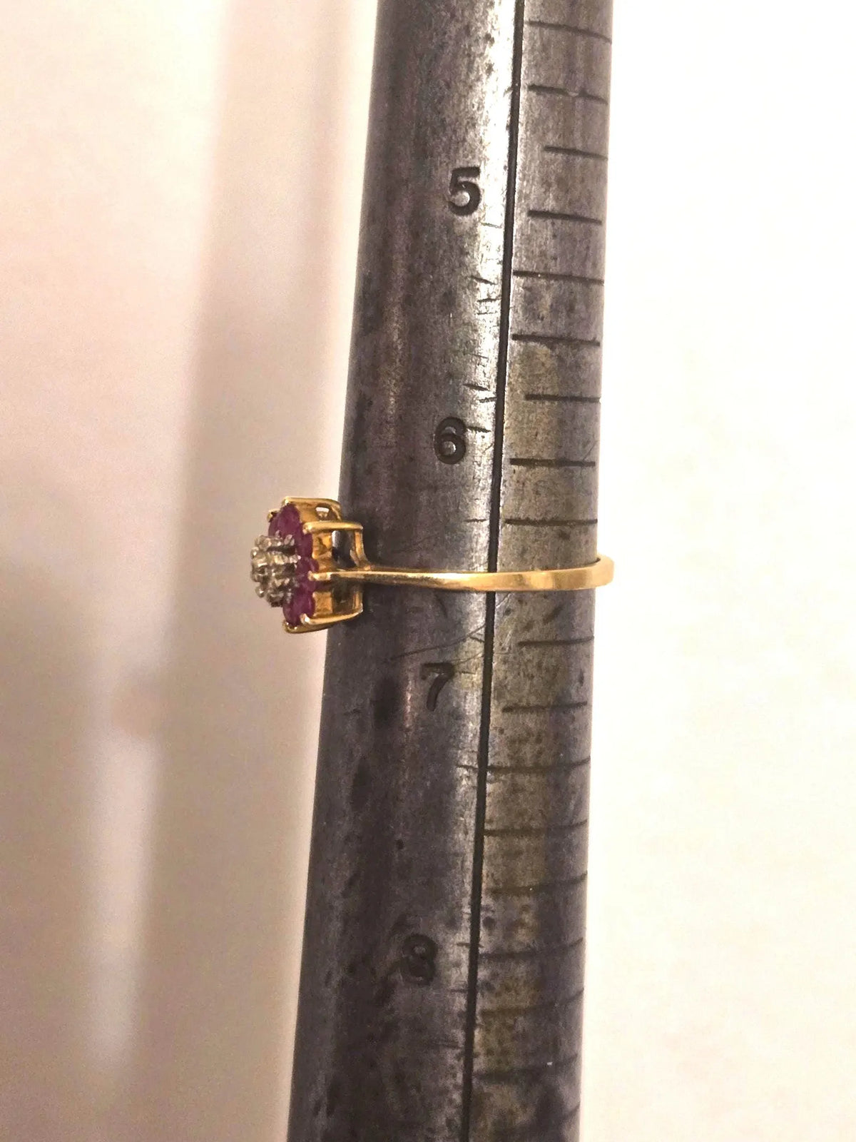 Vintage 10K Gold Ruby & Diamond Flower Ring