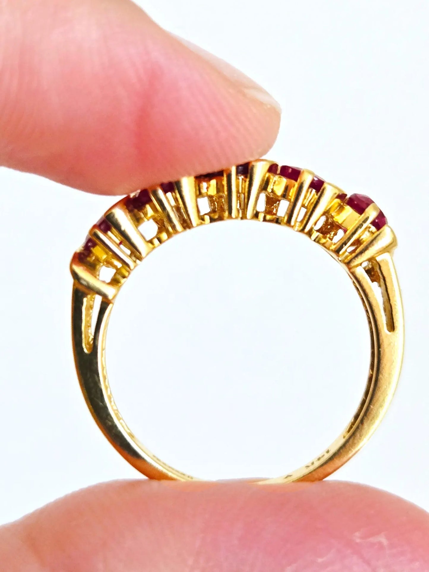 Vintage 14K Gold Ruby Band Ring - Size 7.5, July Birthstone