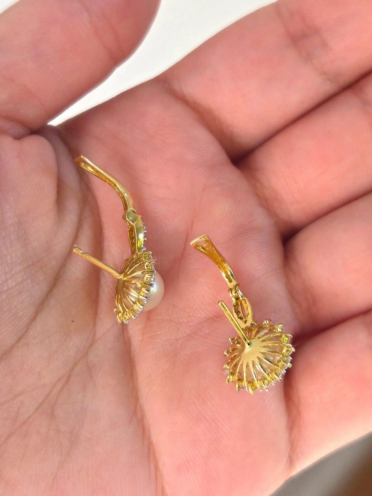 18K Gold Pearl & Cubic Zirconia Pendant and Earring Set