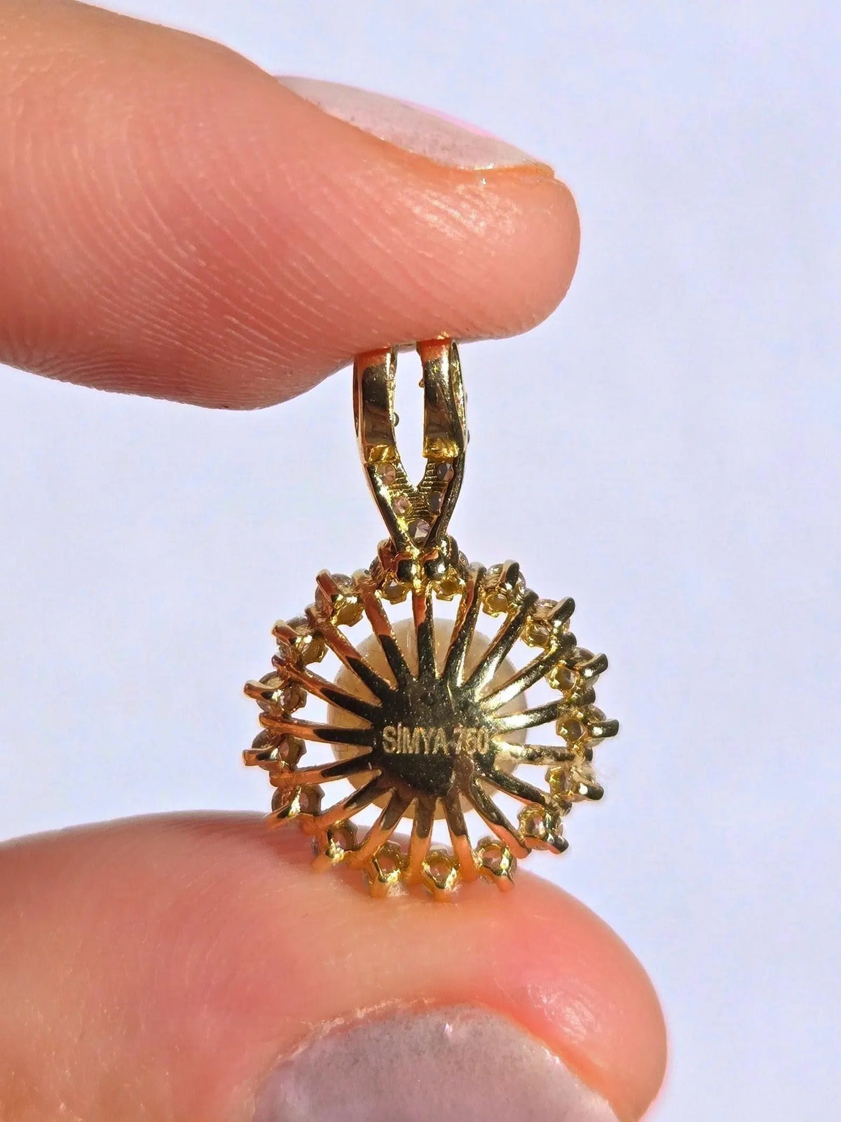 18K Gold Pearl & Cubic Zirconia Pendant and Earring Set