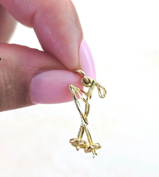 Vintage 10K Gold Ski Pole Skiing Charm Pendant - Winter Sports Jewelry