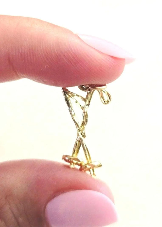 Vintage 10K Gold Ski Pole Skiing Charm Pendant - Winter Sports Jewelry