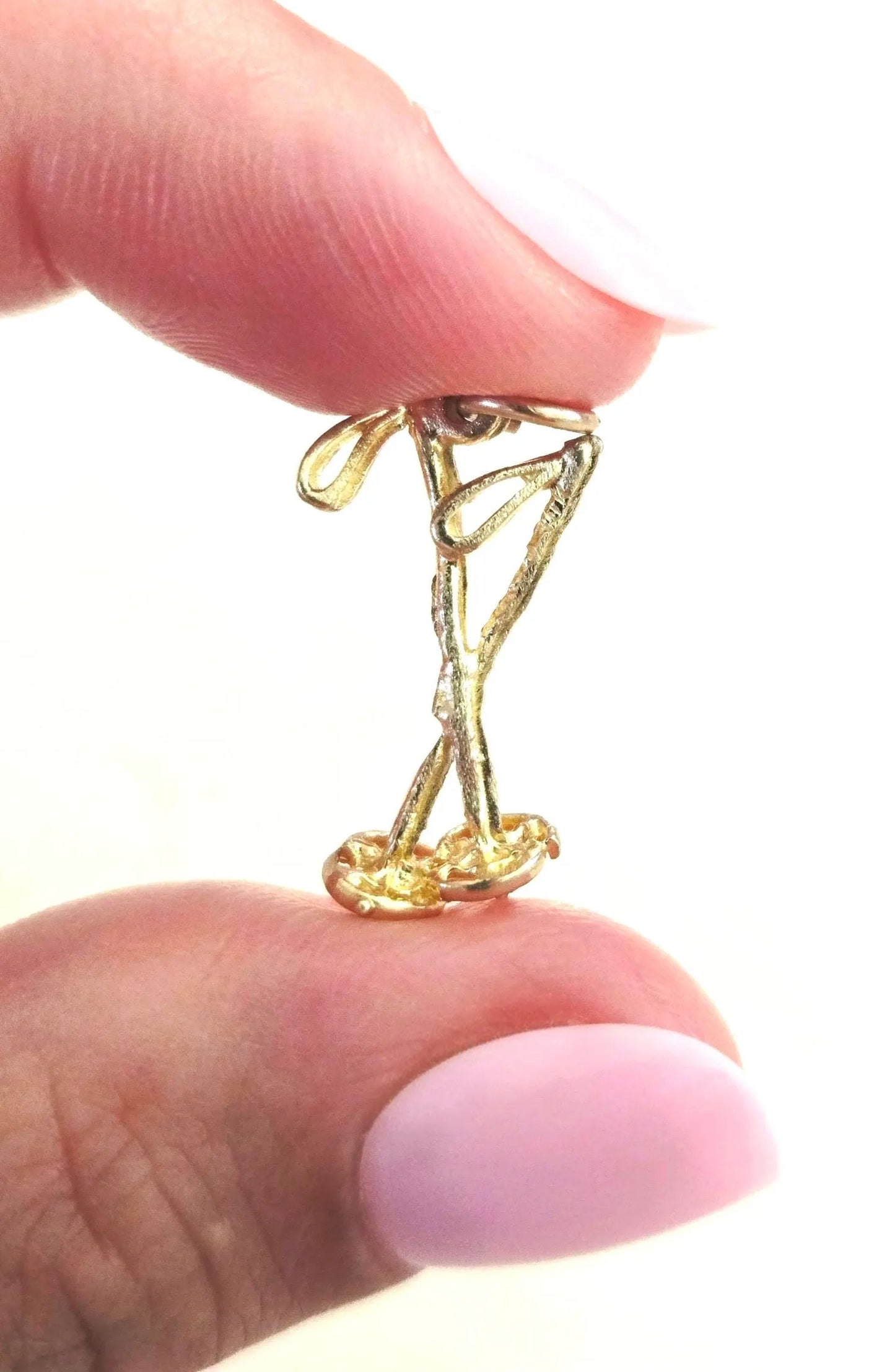 Vintage 10k Gold Ski Pole Charm Pendant - Winter Sports Jewelry