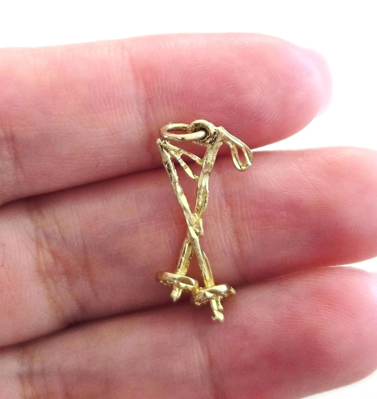 Vintage 10k Gold Ski Pole Charm Pendant - Winter Sports Jewelry