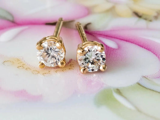 14K Yellow Gold Natural Diamond Stud Earrings - 3mm, 0.20 CTW