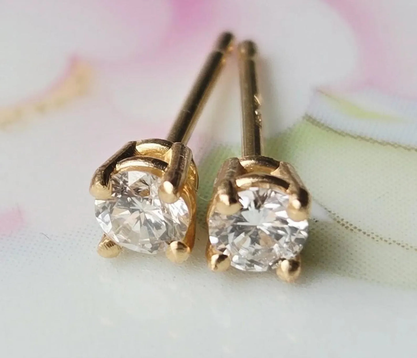 14K Yellow Gold Natural Diamond Stud Earrings - 3mm, 0.20 CTW