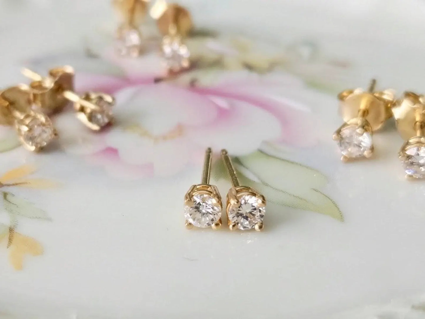14K Yellow Gold Natural Diamond Stud Earrings - 3mm, 0.20 CTW