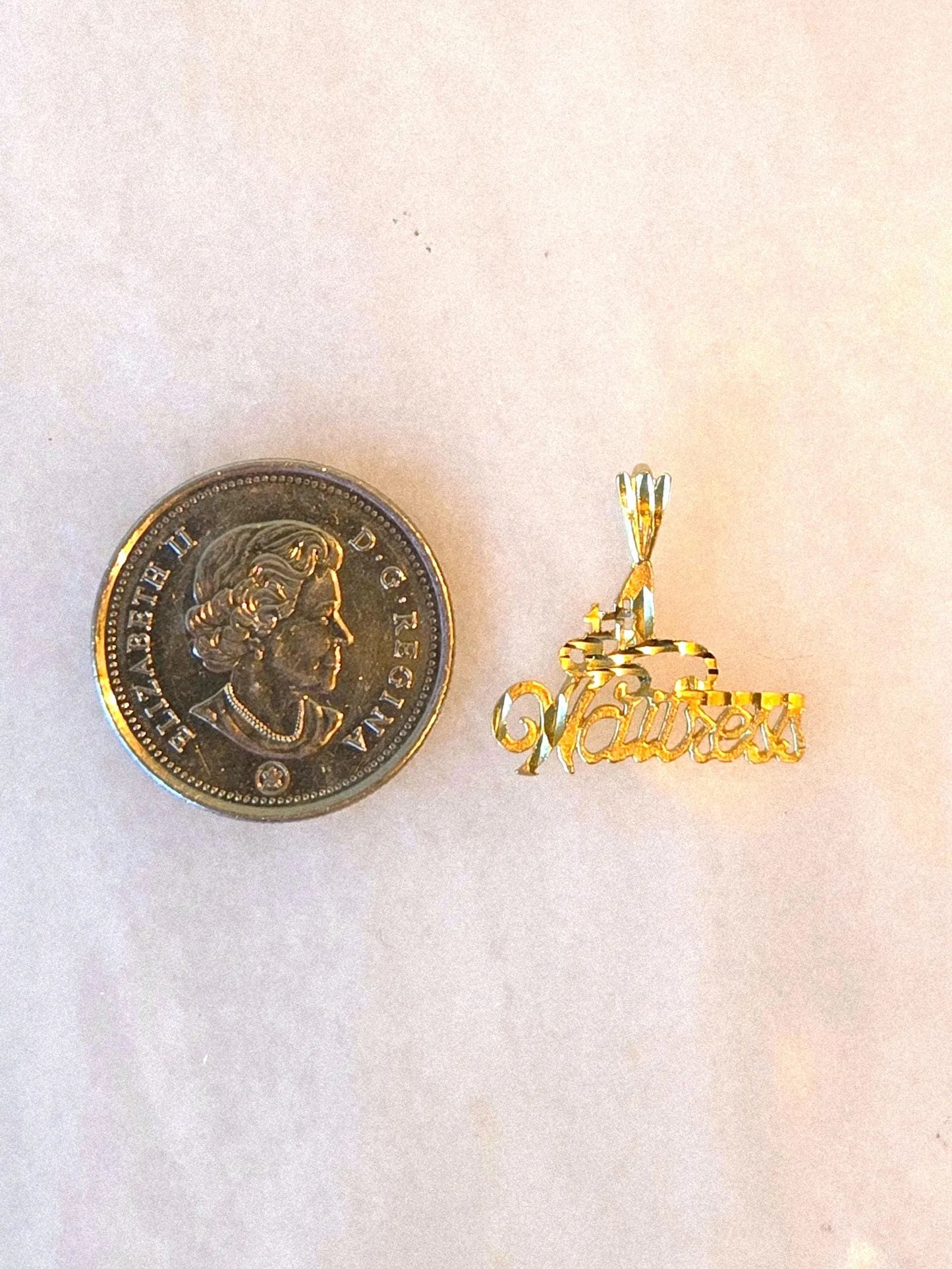 Vintage 10k Gold #1 Waitress Pendant Charm - Server, Restaurant Jewelry